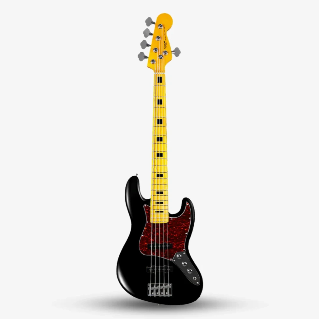 Sqoe JB5BS-300 5-Strings Jazz Bass Guitar with Maple Fingerboard - Black