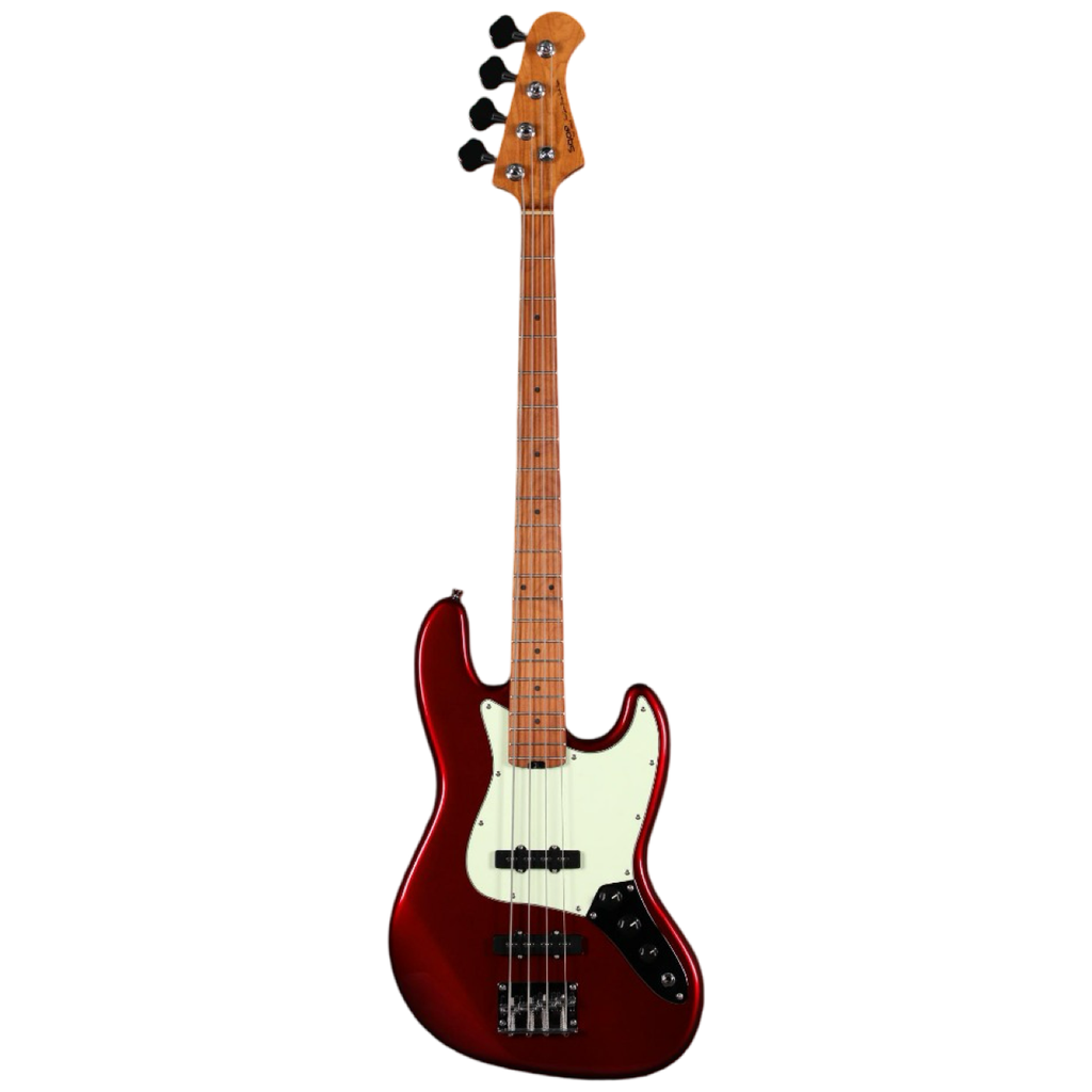 Sqoe SJB600 RD 4-Strings Jazz Bass Guitar, Roasted Maple Neck, Rosewood Fretboard - Red