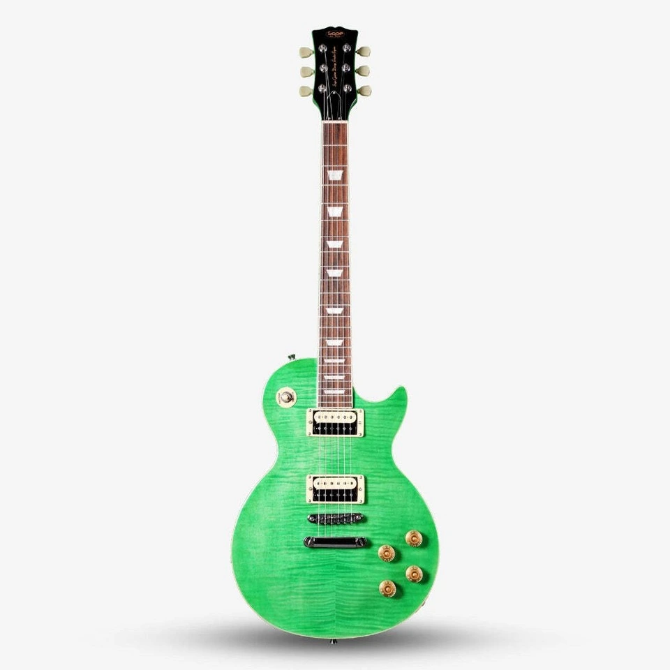 Sqoe SELP200 Les Paul Body HH Electric Guitar Rosewood Fretboard - Tiger Mint Green