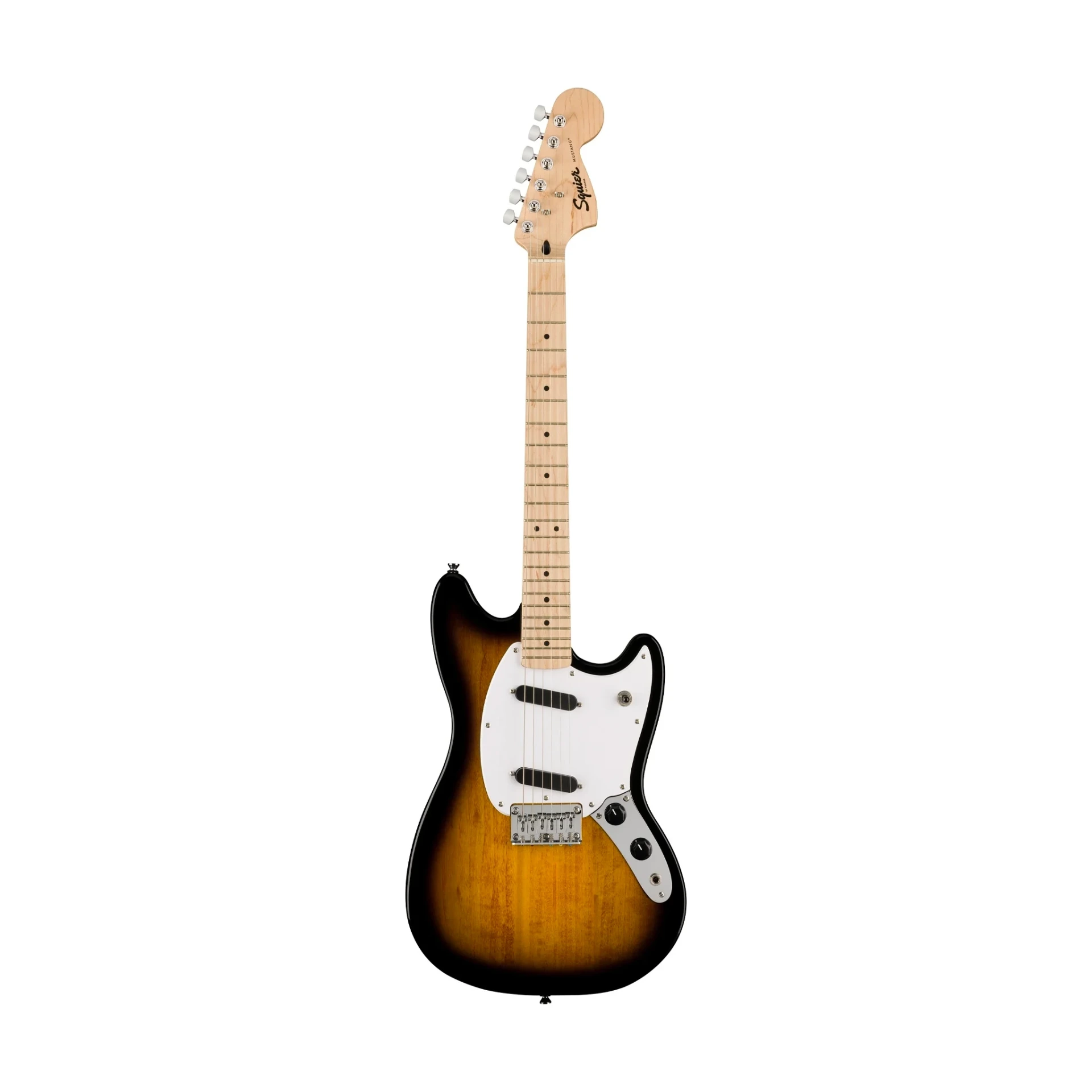 [633] Squier Sonic Mustang Electric Guitar w/White Pickguard, Maple FB, 2-Color Sunburst