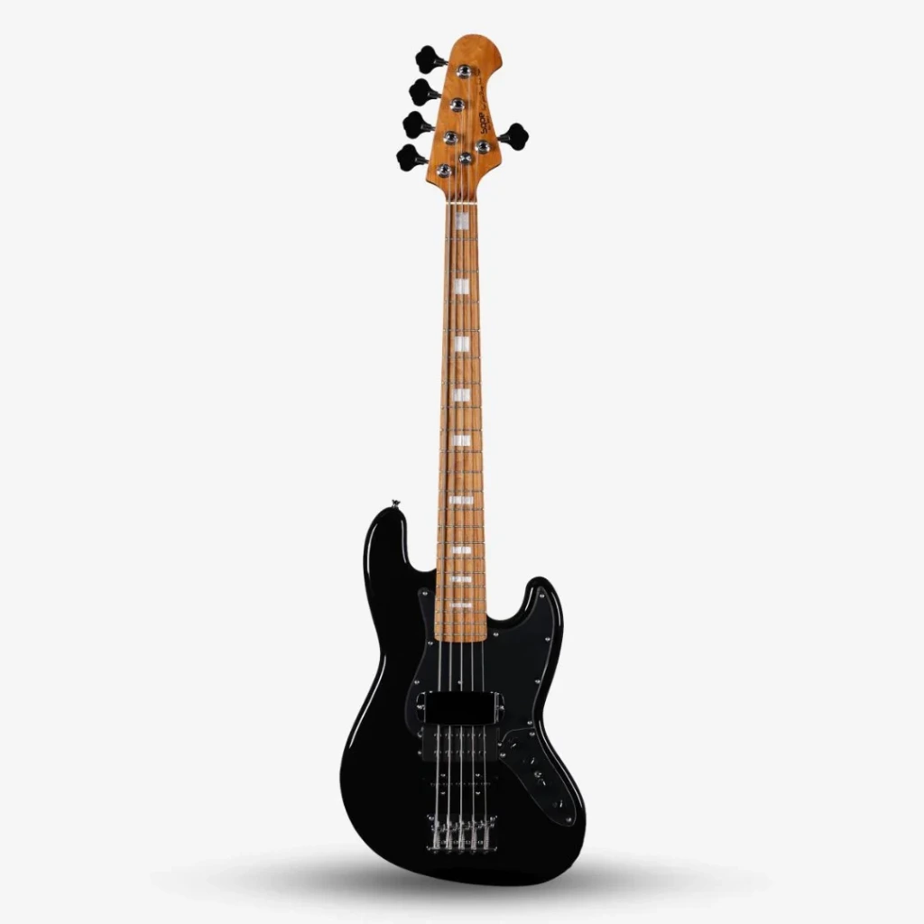 Sqoe SJB658 5 String Jazz Bass Guitar with Roasted Maple Neck - Black