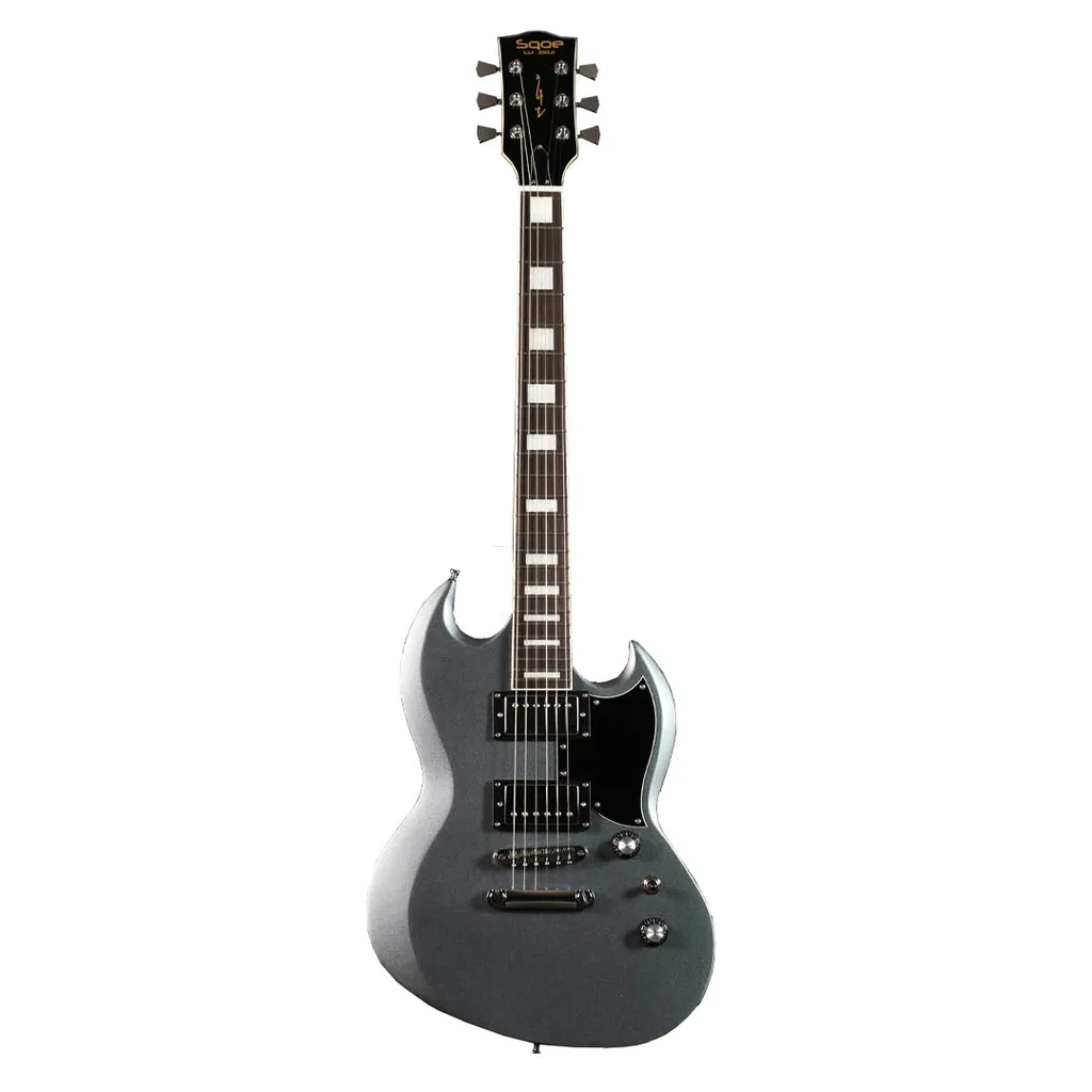 Sqoe SESG450 SV SG Style Electric Guitar with Bag & Accessories - Frosted Silver