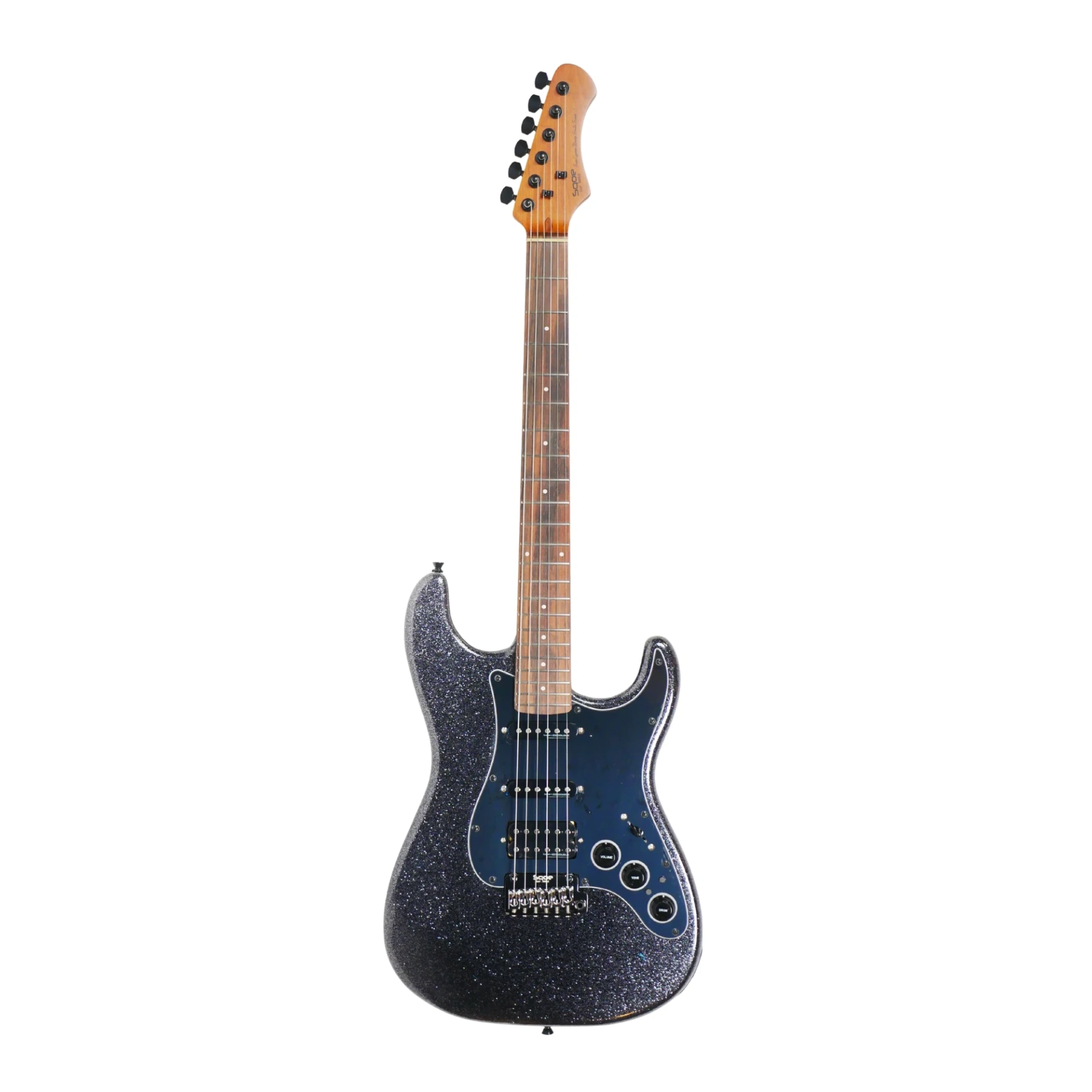 Sqoe SEST880 VBK HSS Roasted Maple Smart Electric Guitar, Obsidian Black