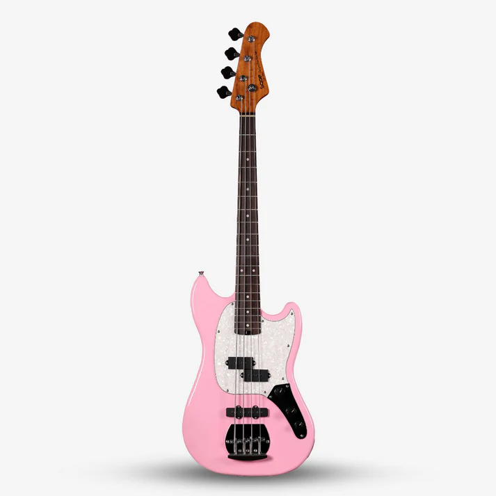 Sqoe SJB400 PI Short Scale 4 String Jazz Bass Guitar, Roasted Maple Neck, Rosewood Fretboard - Pink