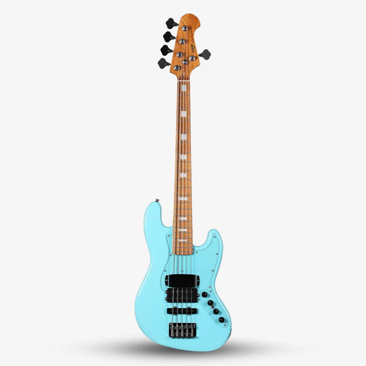 Sqoe SJB658 SBL 5 String Jazz Bass Guitar with Roasted Maple Neck - Sky Blue