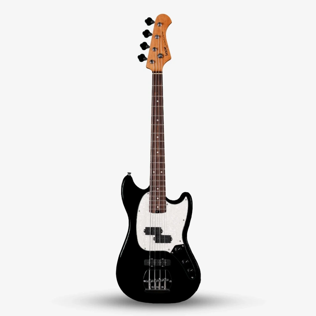 [SQ-SJB400-BK] Sqoe SJB400 BK Short Scale 4 String Jazz Bass Guitar, Roasted Maple Neck, Rosewood Fretboard - Black